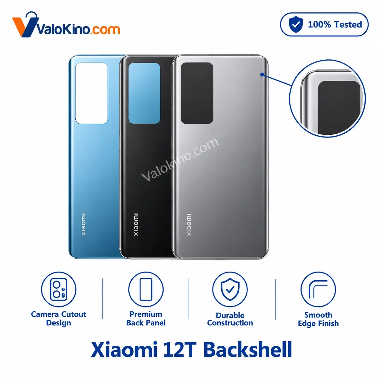 Xiaomi 12T Backshell in Blue, Black, and Silver