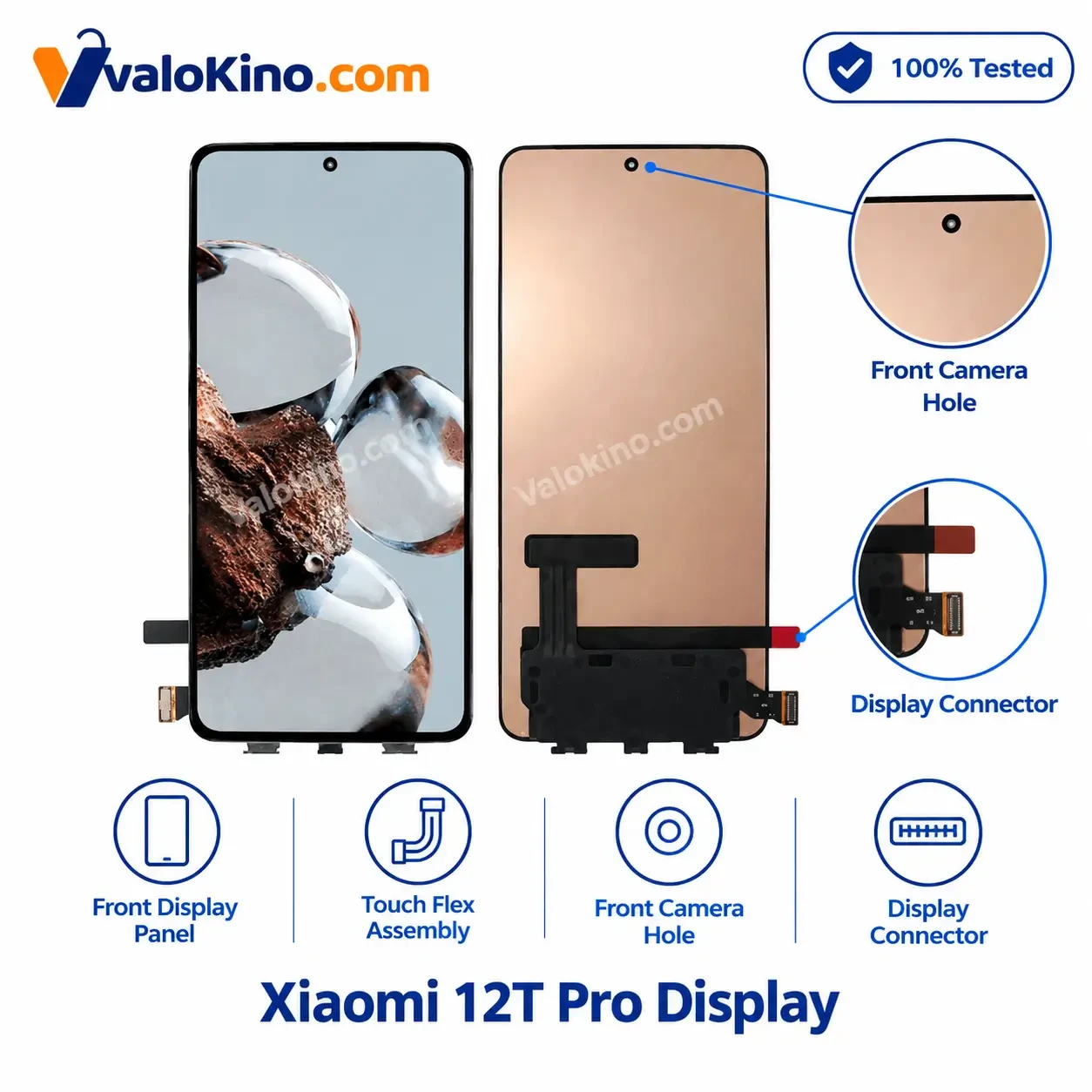 Xiaomi 12T Pro Display Front and Back View with Flex Connector