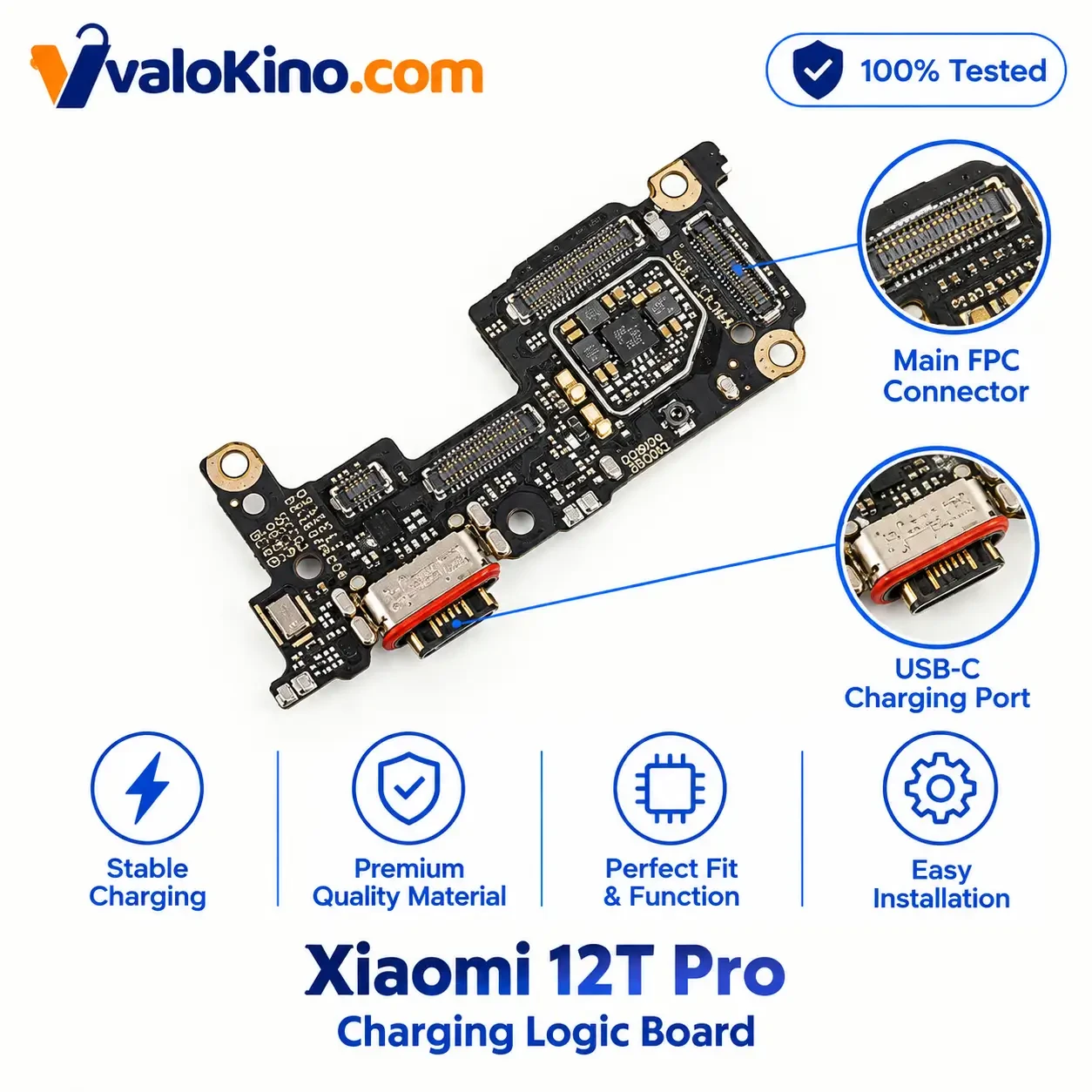 Xiaomi 12T Pro Charging logic board with USB Type-C port and Main FPC connector