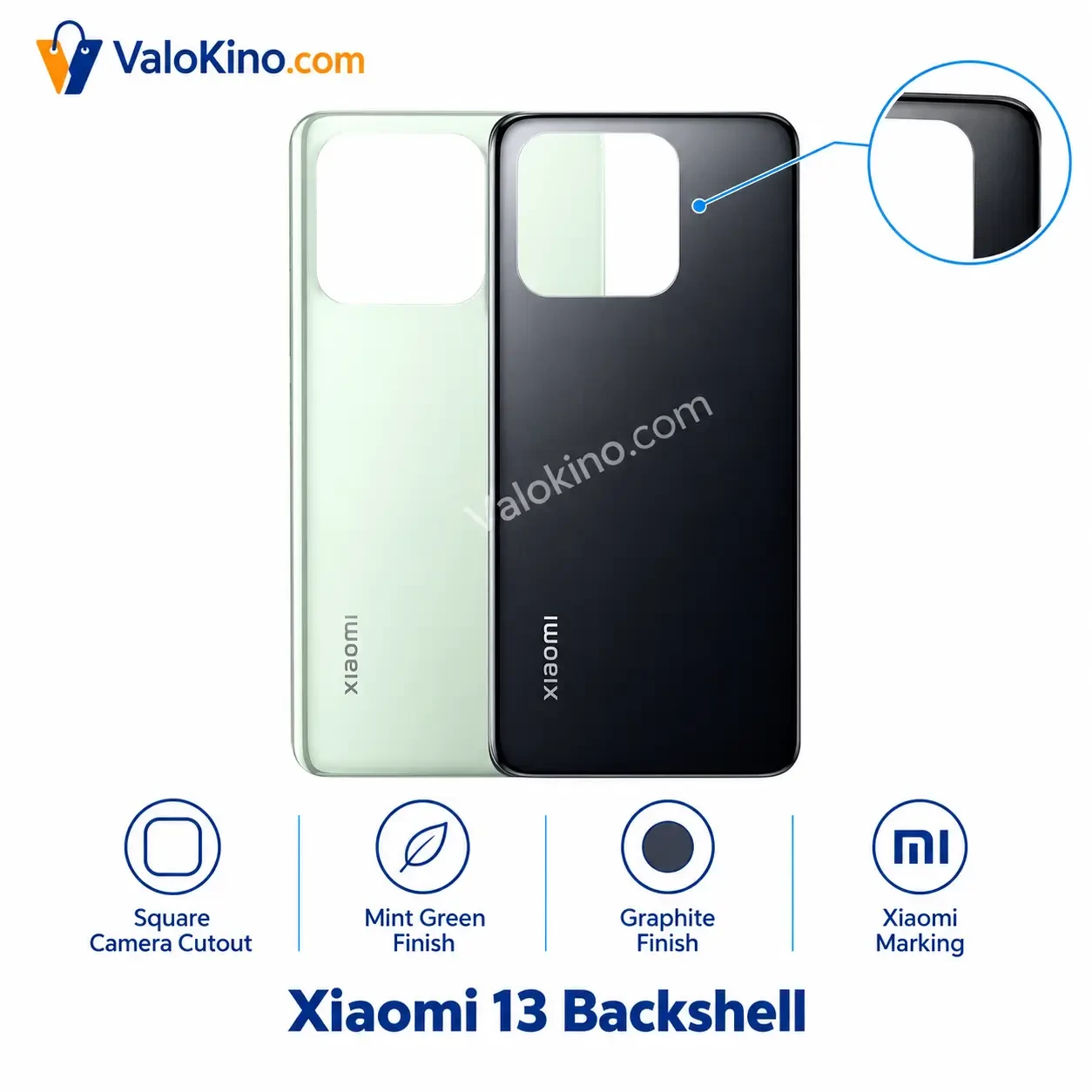 Xiaomi 13 Backshell in Mint Green and Graphite Finish with Square Camera Cutout