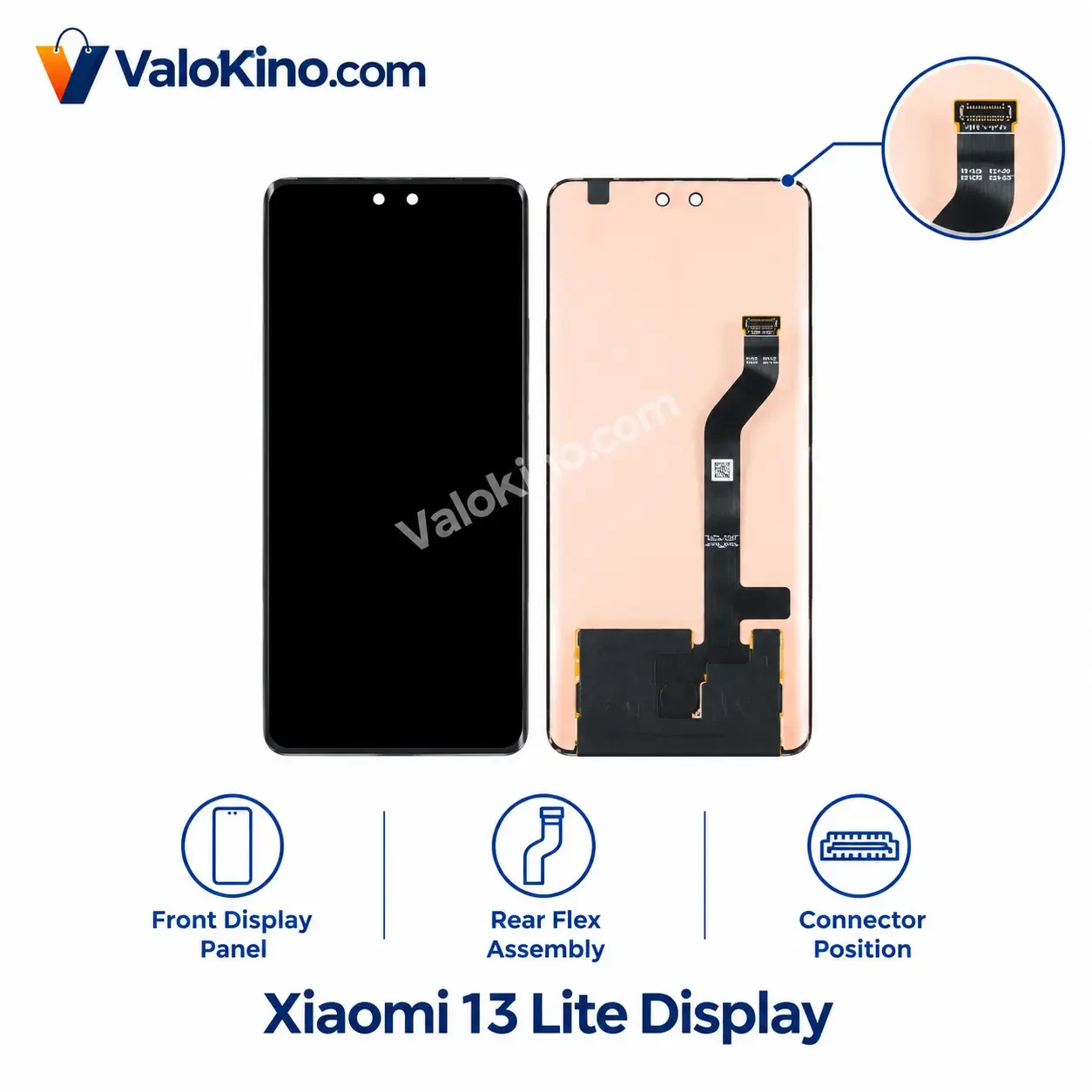 Xiaomi 13 Lite Display front panel and rear flex connector assembly