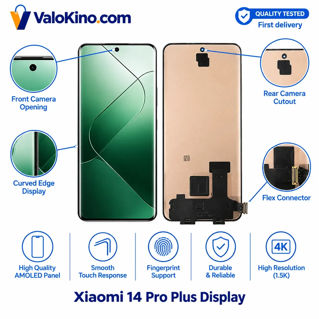 Xiaomi 14 Pro Plus Display front and back view with flex connector