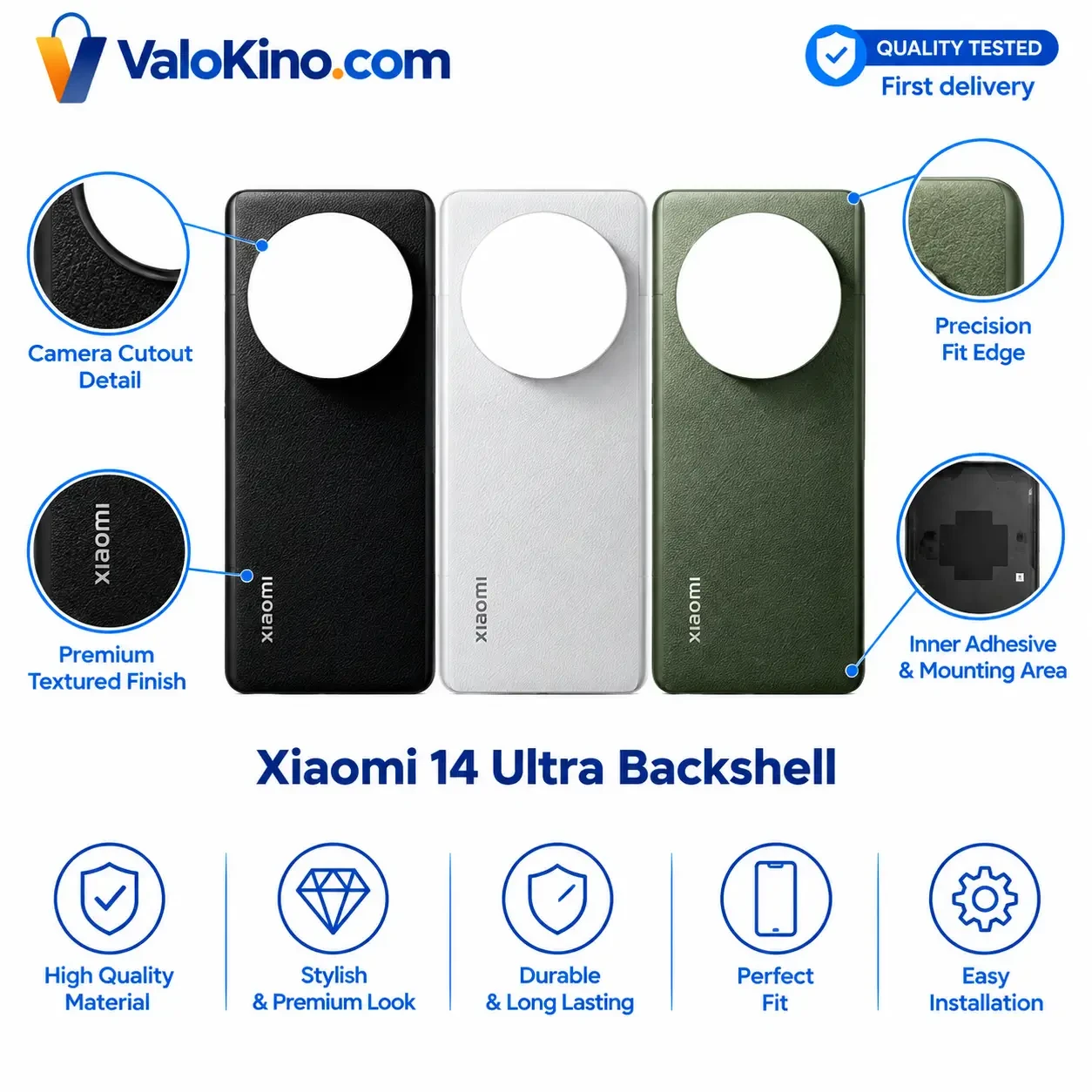 Xiaomi 14 Ultra Backshell replacement rear panel in black, white, and green