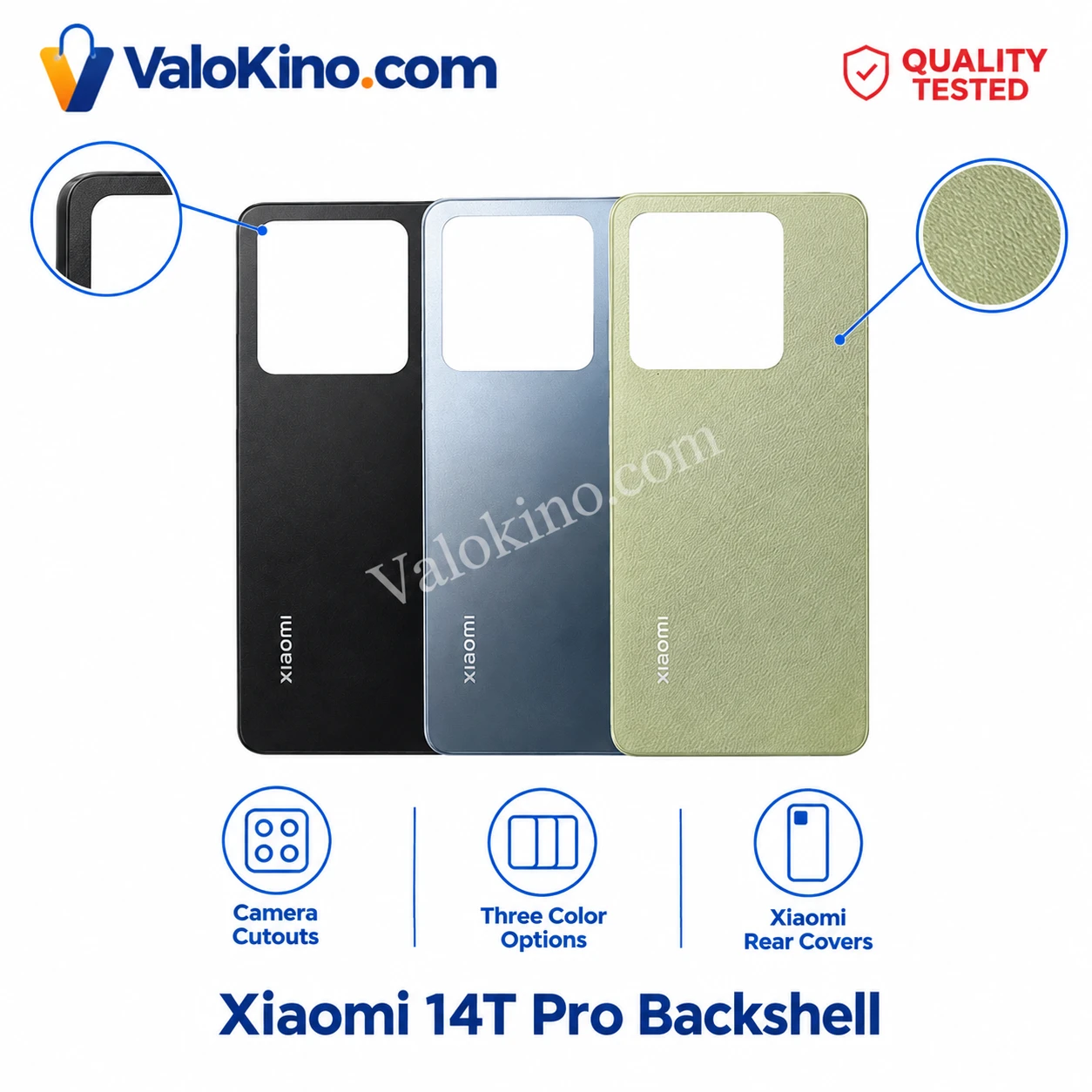 Xiaomi 14T Pro Backshell replacement rear panel in black, blue, and green colors
