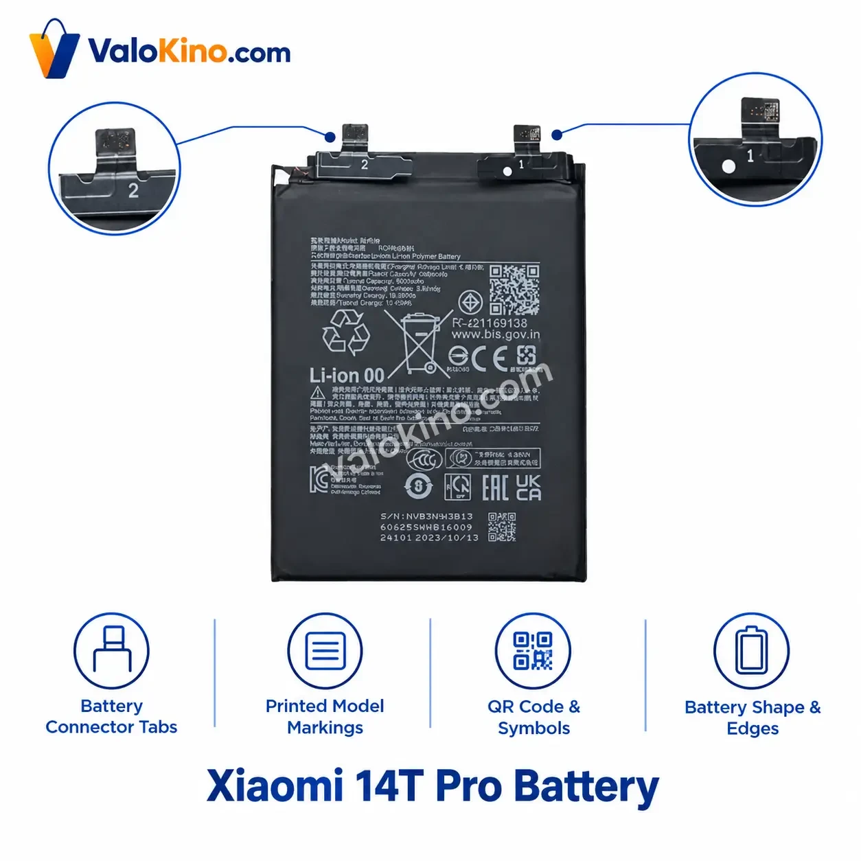 Xiaomi 14T Pro Battery replacement cell with dual connector tabs