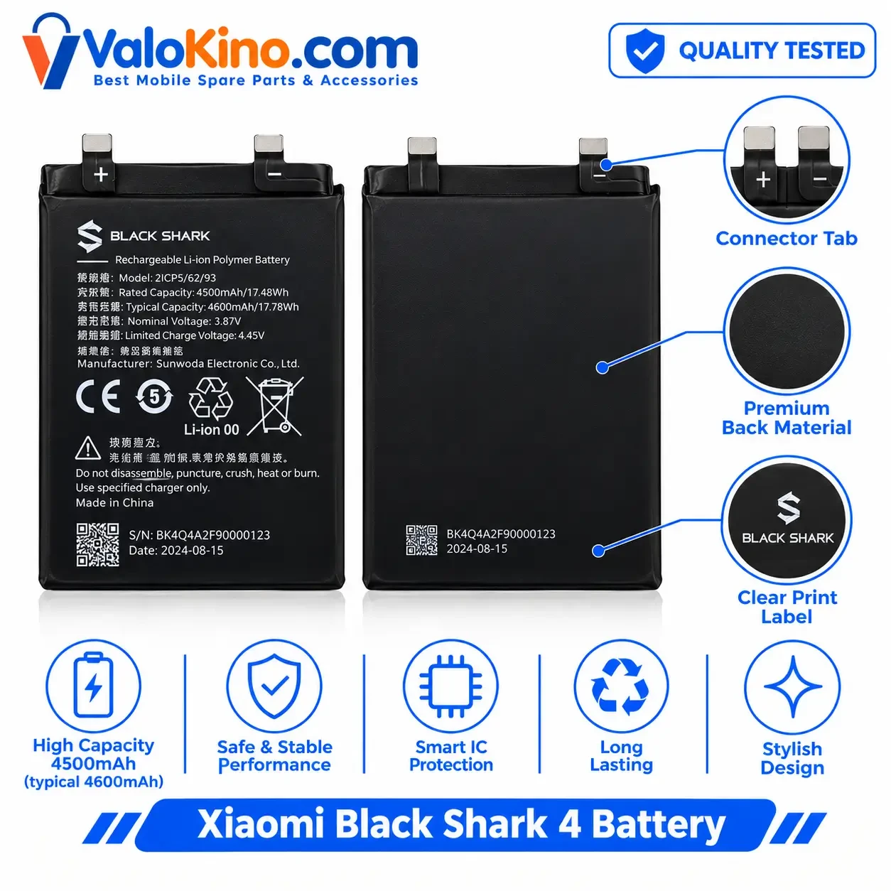Xiaomi Black Shark 4 Battery front and back view